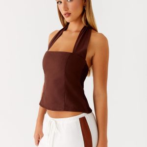 Sunflare Linen Halter Top - Chocolate