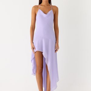 Sunmi Asymmetric Cowl Midi Dress - Lavender