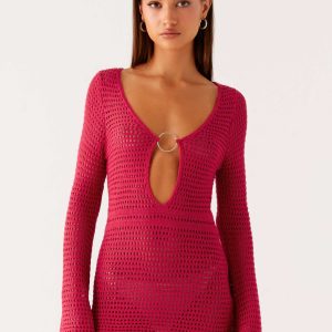 Sunriser Crochet Mini Dress - Pink