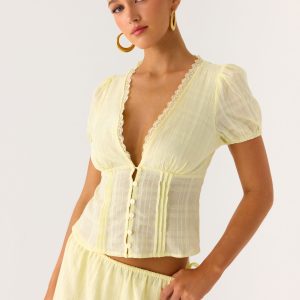 Sweet Lullaby Button Up Shirt - Lemon Yellow