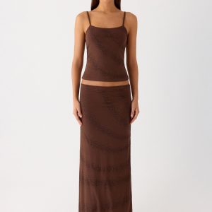 Sweet Sky Beaded Maxi Skirt - Chocolate