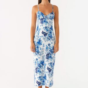 Take Chances Midi Dress - Serene Sky Floral