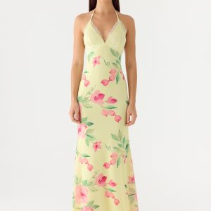 Takedown Halter Maxi Dress - Lemon Soleil