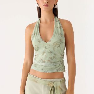 Talk Too Much Halter Top - Wispy Fern