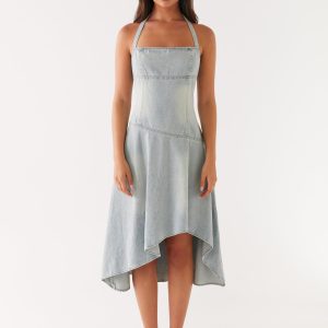 Tanisha Denim Midi Dress - Washed Blue