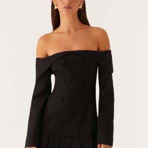 Tarlisha Off Shoulder Long Sleeve Mini Dress - Black