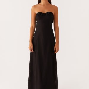 Tayla Linen Maxi Dress - Black