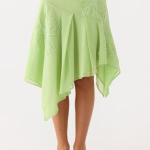 Teneika Beaded Flower Midi Skirt - Lime