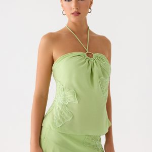 Teneika Beaded Flower Top - Lime