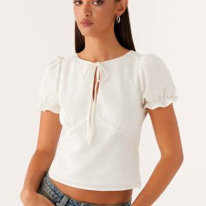 These Words Puff Sleeve Top - White
