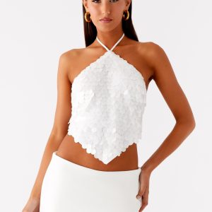 Tijana Beaded Halter Top - Ivory