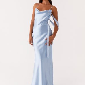 Too Sweet Satin Maxi Dress - Blue