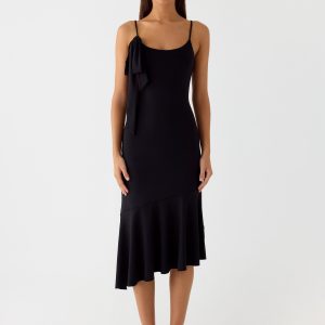 Tranquility Asymmetric Midi Dress - Black