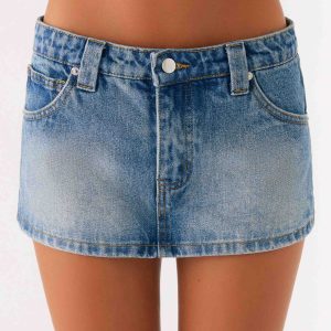 Tropics Low Rise Denim Mini Skort - Mid Wash Blue