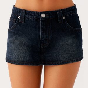 Tropics Low Rise Denim Mini Skort - Washed Dark Blue