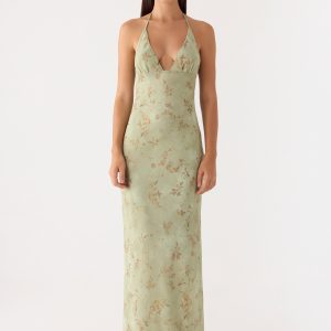 Ultra Quiet Halter Maxi Dress - Wispy Fern