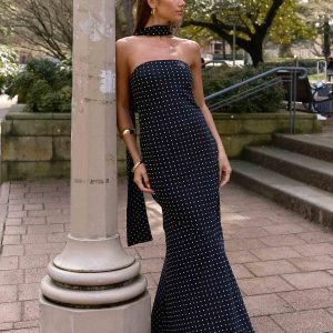 Under The Pagoda Maxi Dress - Black Polkadot