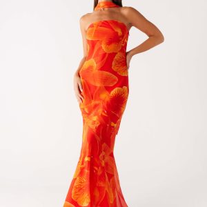 Under The Pagoda Maxi Dress - Orange Floral