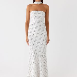 Under The Pagoda Maxi Dress - White Polkadot
