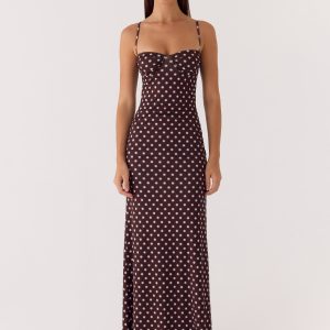Vamonos Maxi Dress - Chocolate Blue Dot