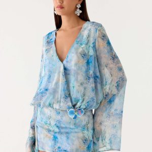 Vanish Into You Mini Dress - Aqua Paisley