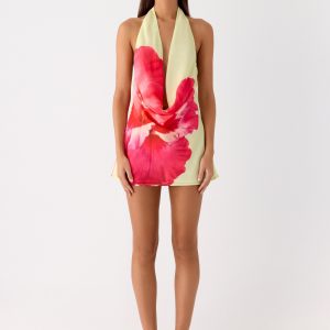 Varindra Cowl Mini Dress - Yellow Floral Spritz