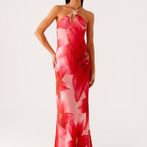 Vatiana Chiffon Maxi Dress - Peach Watermelon Flower