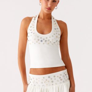 Vegas Nights Halter Neck Top - White
