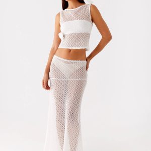 Velli Crochet Maxi Skirt - White