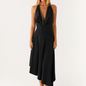 Vena Beaded Midi Dress - Black