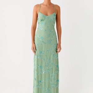 Vietta Sequin Cami Maxi Dress - Mint
