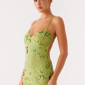 Vietta Sequin Cami Micro Mini Dress - Lime