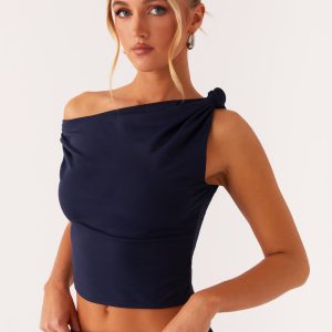 Viola Twist Shoulder Top - Navy