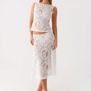 Virelle Lace Midi Skirt - Ivory
