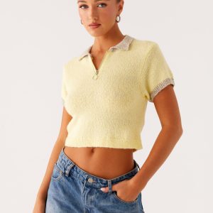 Walsh Knit Polo Top - Yellow