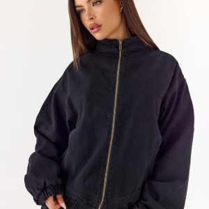 Waylon Denim Bomber Jacket - Black