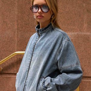 Waylon Denim Bomber Jacket - Mid Wash Blue