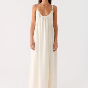 Whisperlight Chiffon Scooped Neck Maxi Dress - White