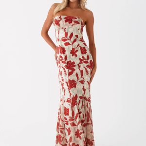 Willa Maxi Dress - Red Green Floral