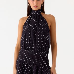 Willow Chiffon Mini Dress - Black Polkadot