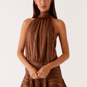 Willow Chiffon Mini Dress - Chocolate