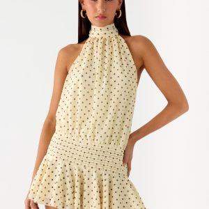 Willow Chiffon Mini Dress - Yellow Polkadot