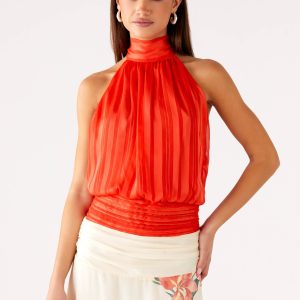 Willow Chiffon Top - Coral