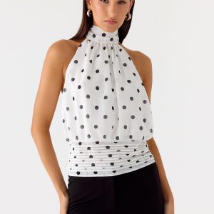 Willow Chiffon Top - White Polkadot