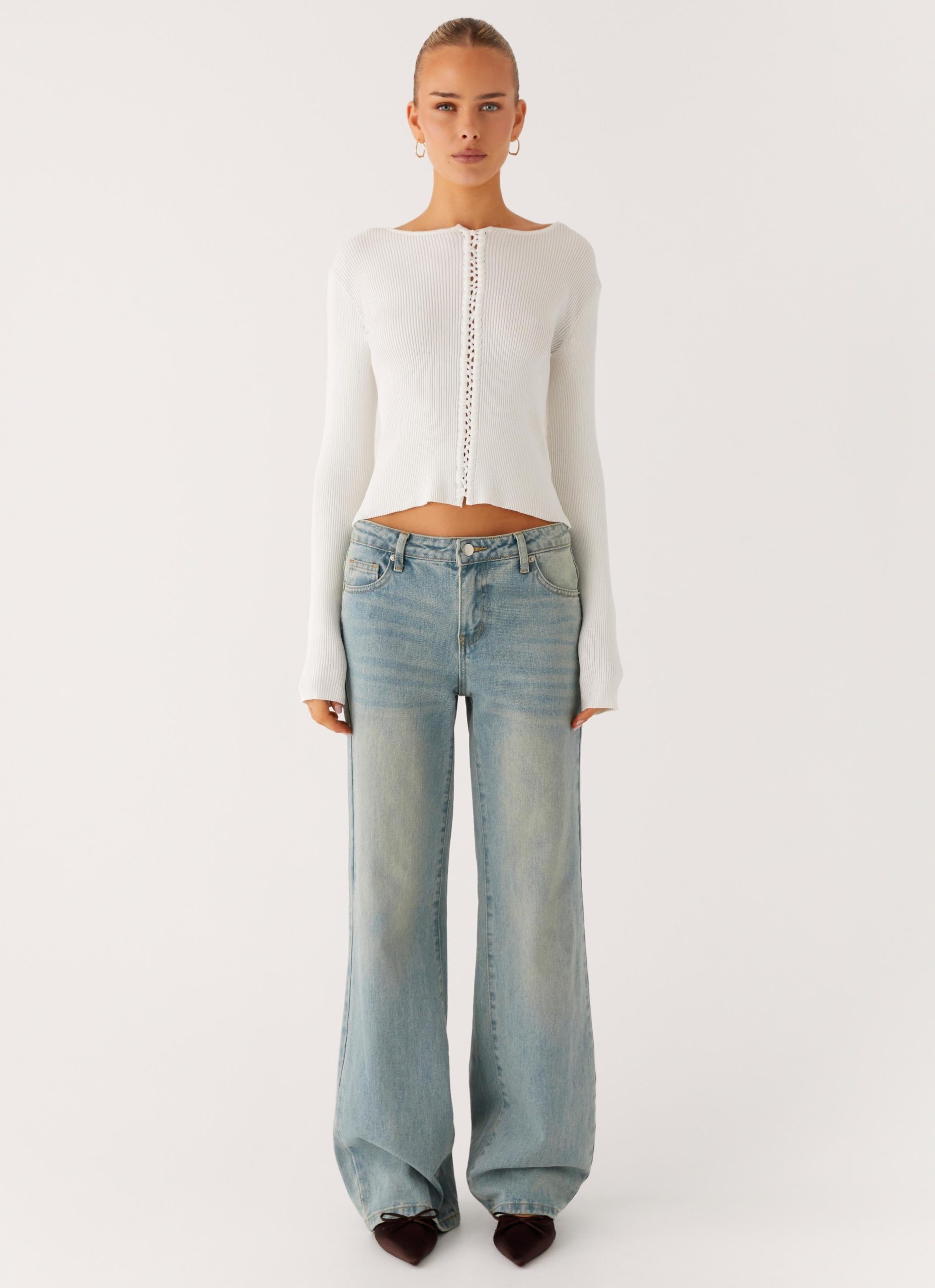 Wonderwall Lace Up Long Sleeve Top - White - Image 4