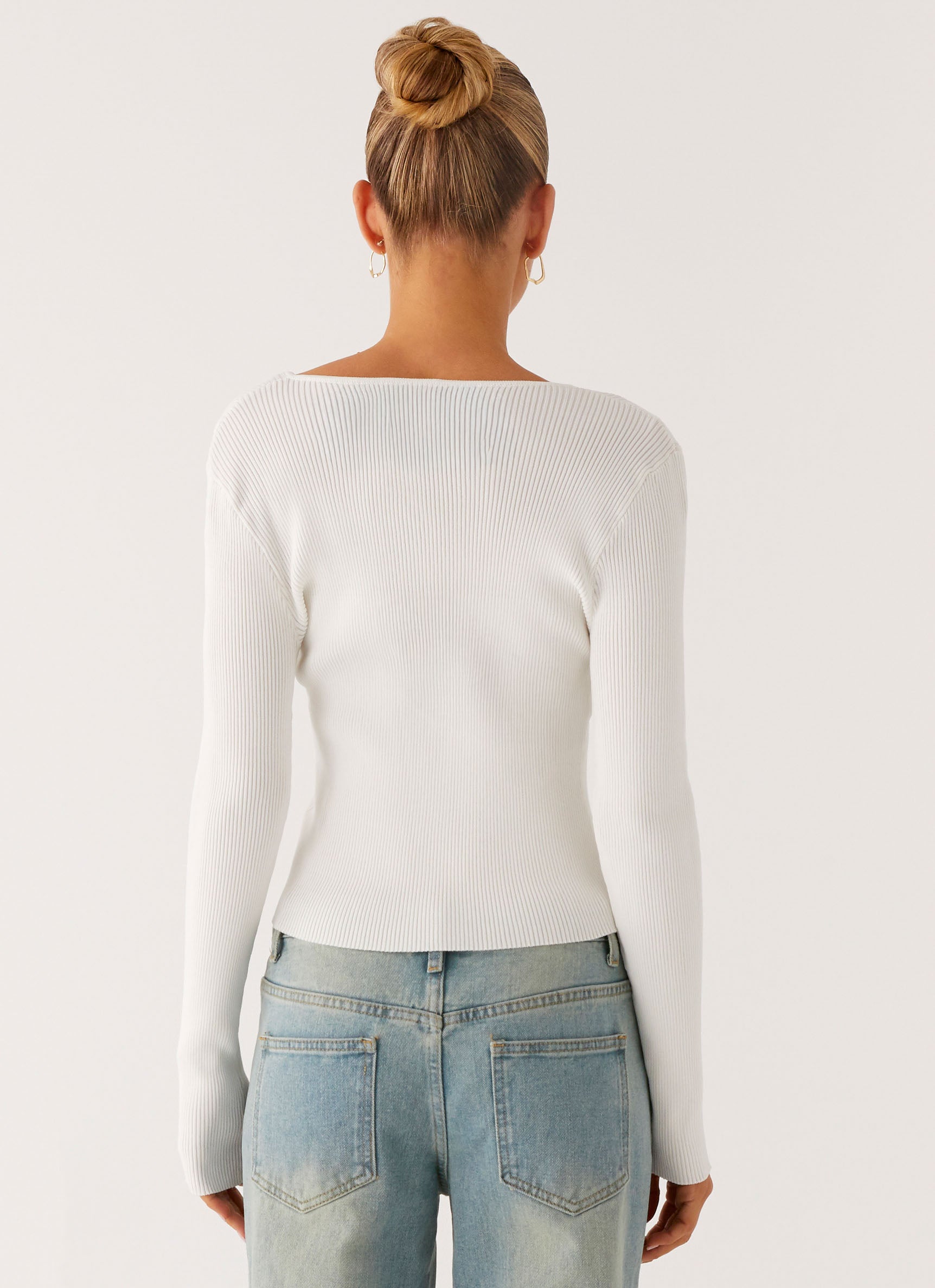Wonderwall Lace Up Long Sleeve Top - White - Image 3