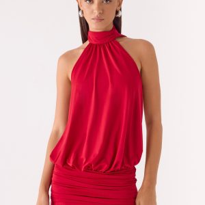 Yelena Backless Mini Dress - Deep Red