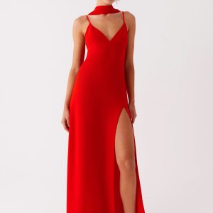 Yorke Scarf Maxi Dress - Raspberry Red