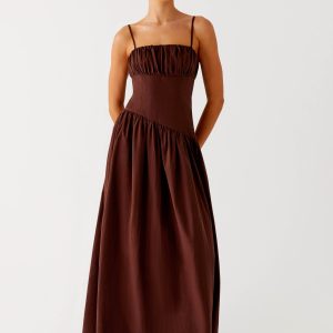 Yuna Drop Waist Maxi Dress - Chocolate