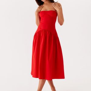 Yvette Corset Midi Dress - Red